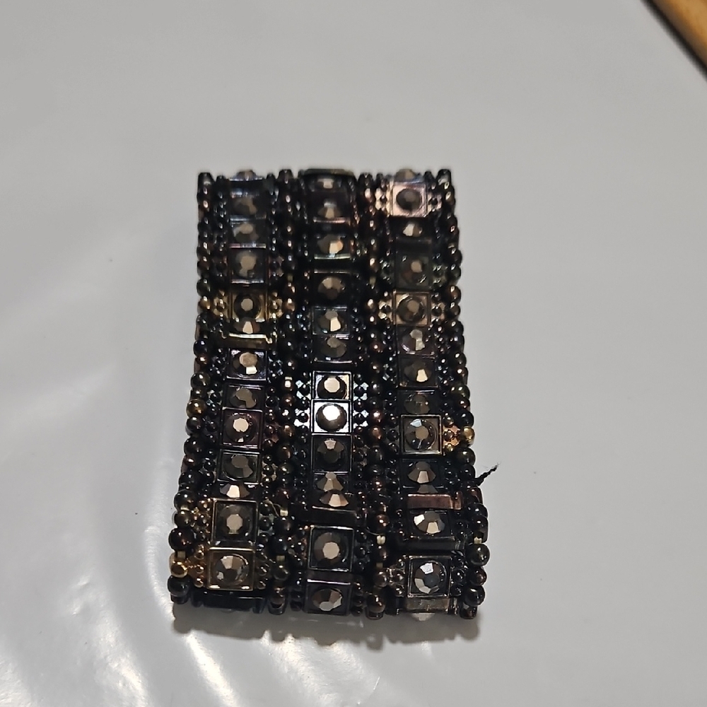 VTG Cuff Bracelet Glass Faux Crystals 3" ‎ L Stretchable Fashion Jewelry